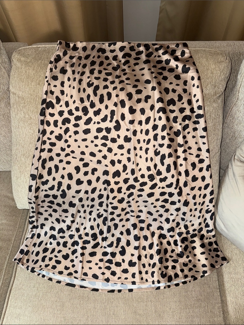 Amazon Beige Midi Skirt with Black Leopard Spots